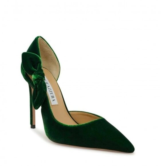 NWT Aquazzura Bow Tie Pumps 105 Green Velvet High Stiletto Heels